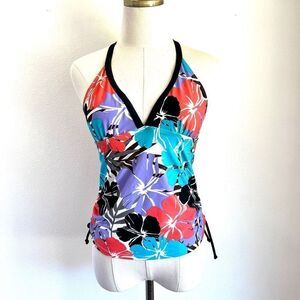 Magellan Sportswear Tropical Floral Tankini Top Size Small Orange Purple and Blu